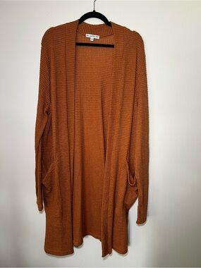 Blakey Open-Front Waffle Knit Cardigan - Rust Orange